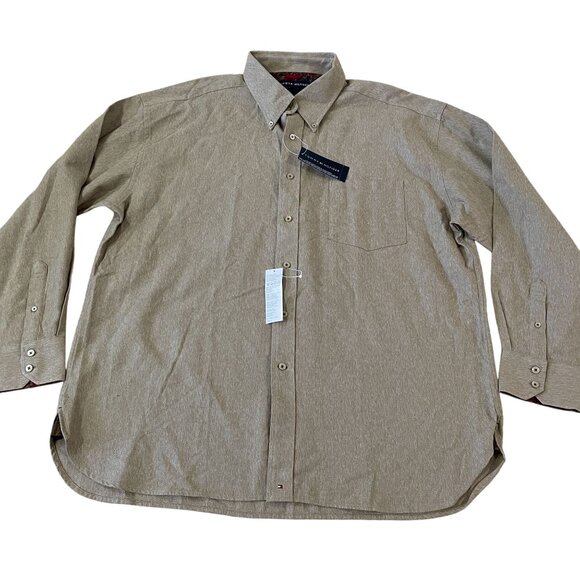 New Tommy Hilfiger Button Down Shirt Men's Size XXL 2 XL Brown Cotton Casual - Picture 1 of 6